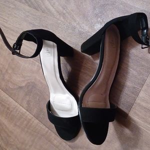 Black high heel open toe dress shoes